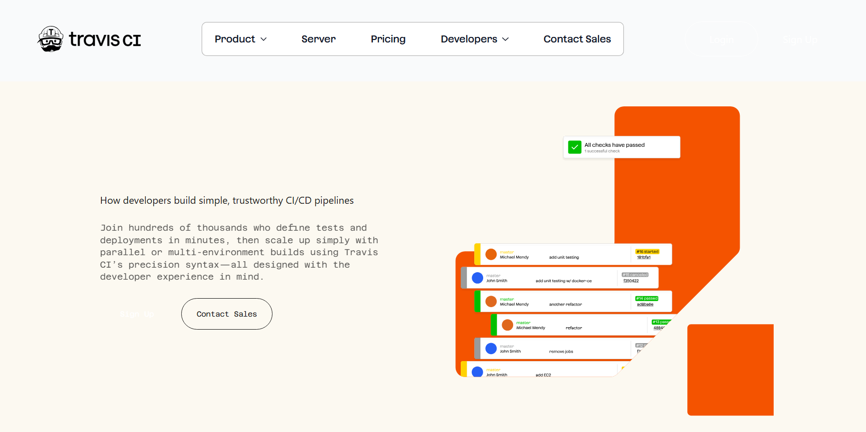 travis CI homepage
